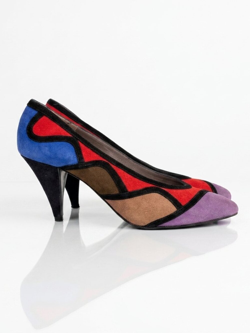 Vintage 80s Colorblock Suede Leather Pumps VAN ELI Heels 6-6.5